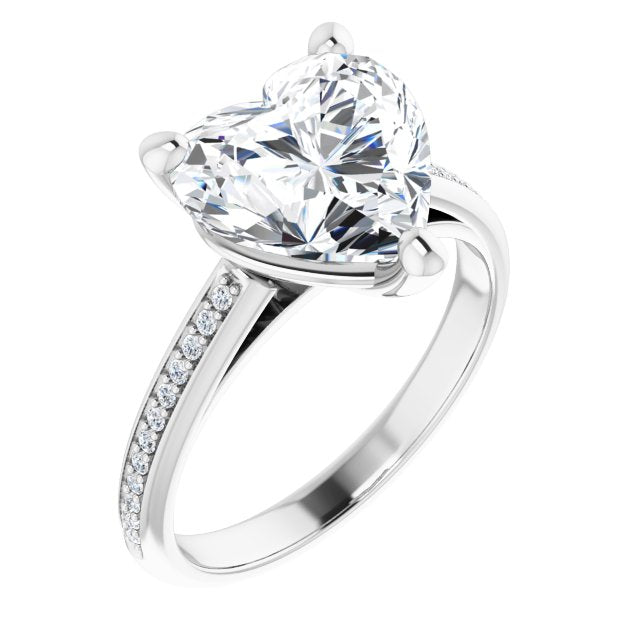 10K White Gold Customizable Cathedral-set Heart Cut Style with Shared Prong Band