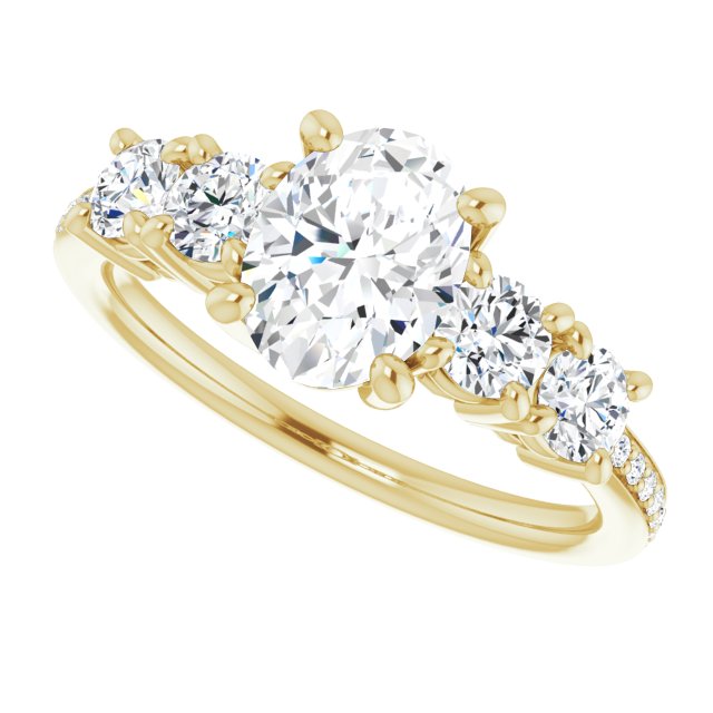 Cubic Zirconia Engagement Ring- The Denae (Customizable 5-stone Oval Cut Design Enhanced with Accented Band)