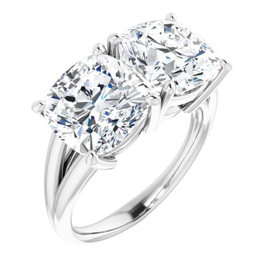 10K White Gold Customizable Two-Stone Cushion Cut with Split Band