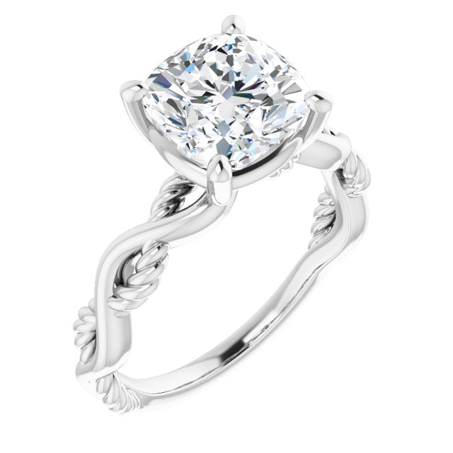 10K White Gold Customizable Cushion Cut Solitaire with Twisting Split Band