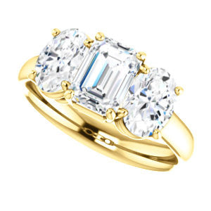 Cubic Zirconia Engagement Ring- The Rita (Customizable Radiant Cut Three-stone Style with Dual Oval Cut Accents)