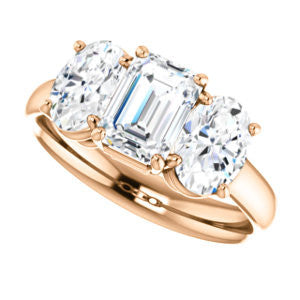 Cubic Zirconia Engagement Ring- The Rita (Customizable Radiant Cut Three-stone Style with Dual Oval Cut Accents)