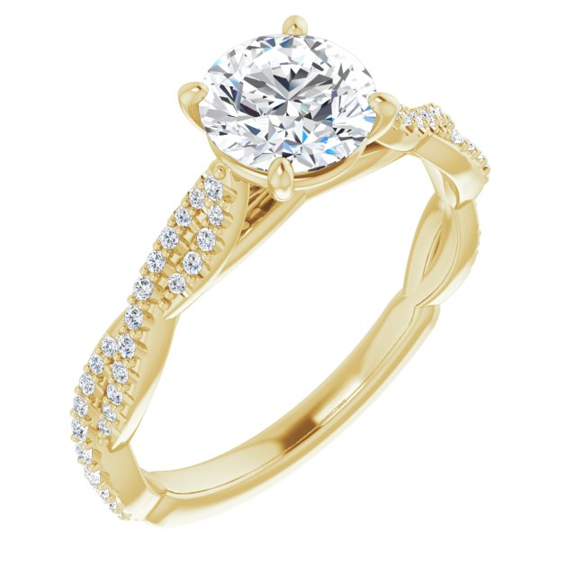 10K Yellow Gold Customizable Round Cut Style with Thin and Twisted Micropavé Band