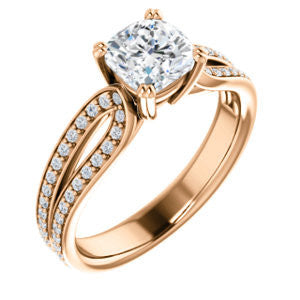 Cubic Zirconia Engagement Ring- The Monet (Customizable Cushion Cut Design with Wide Split-Pavé Band)