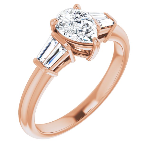 10K Rose Gold Customizable 5-stone Pear Cut Style with Quad Tapered Baguettes