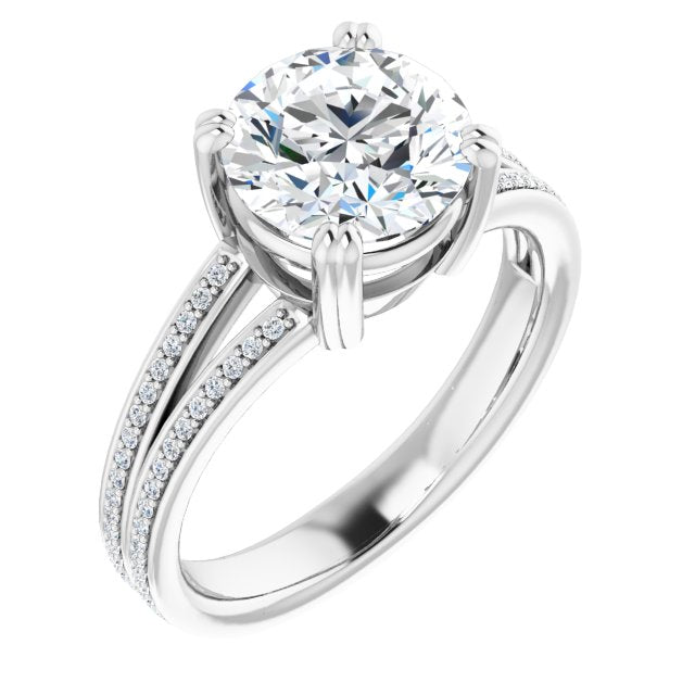 Cubic Zirconia Engagement Ring- The Carlotta (Customizable Round Cut Center with 100-stone* "Waterfall" Pavé Split Band)