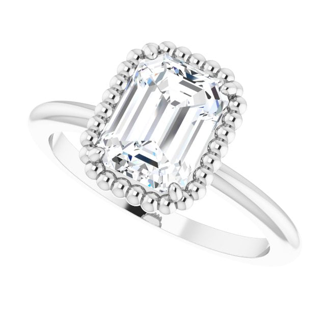 Cubic Zirconia Engagement Ring- The Jubilee (Customizable Emerald Cut Solitaire with Beaded Metallic Milgrain)