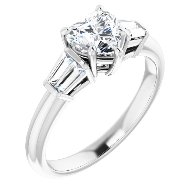 10K White Gold Customizable 5-stone Heart Cut Style with Quad Tapered Baguettes