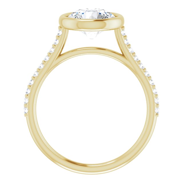 Cubic Zirconia Engagement Ring- The Careena (Customizable Bezel-set Round Cut Style with Ultra-thin Pavé-Accented Band)