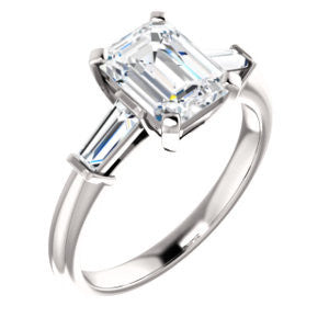 Cubic Zirconia Engagement Ring- The Monica (Customizable Radiant Cut Center with Dual Tapered Baguettes)