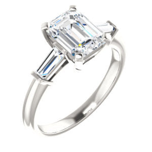 Cubic Zirconia Engagement Ring- The Monica (Customizable Radiant Cut Center with Dual Tapered Baguettes)