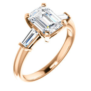 Cubic Zirconia Engagement Ring- The Monica (Customizable Emerald Cut Center with Dual Tapered Baguettes)