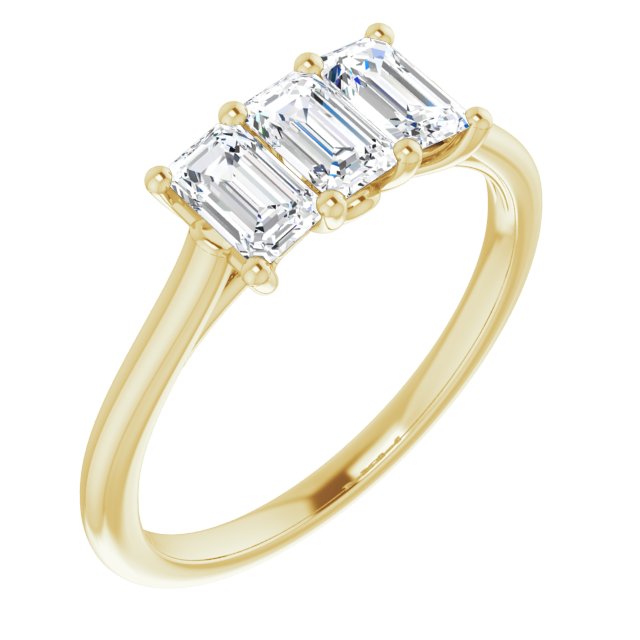 10K Yellow Gold Customizable Triple Emerald/Radiant Cut Design with Thin Band