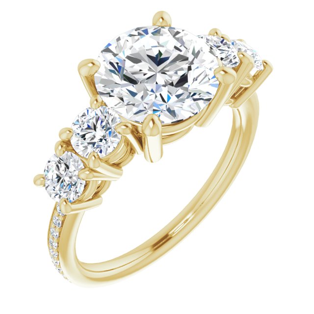 18K Yellow Gold Customizable 5-stone Round Cut Design Enhanced with Accented Band