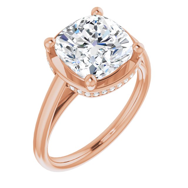10K Rose Gold Customizable Super-Cathedral Cushion Cut Design with Hidden-stone Under-halo Trellis