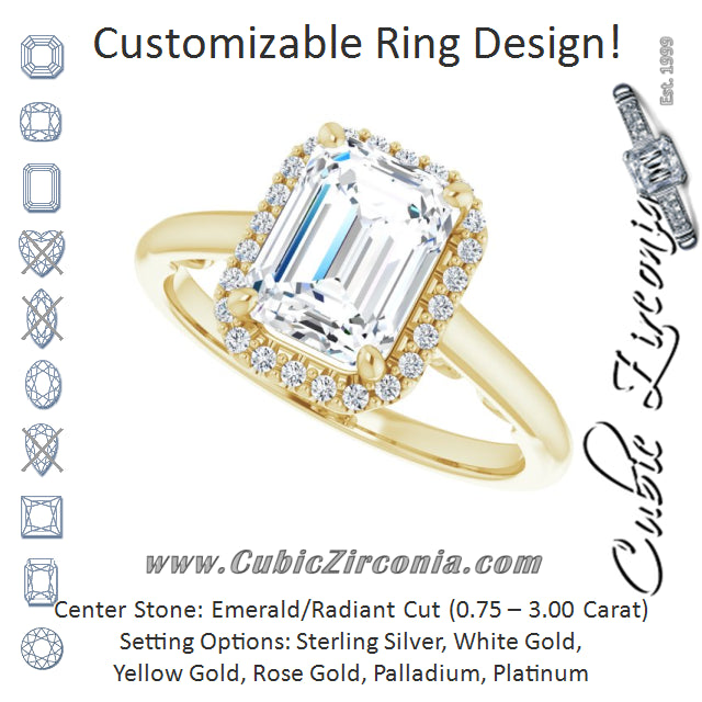 Cubic Zirconia Engagement Ring- The Honesty (Customizable Cathedral-Halo Radiant Cut Style featuring Sculptural Trellis)