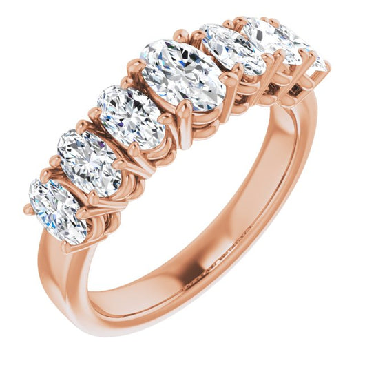 10K Rose Gold Customizable 7-stone Oval Cut Design with Large Round-Prong Side Stones