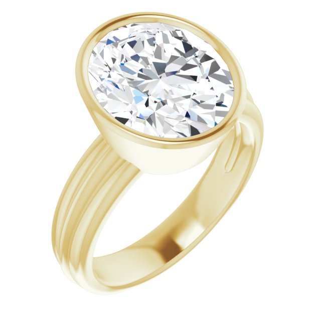 10K Yellow Gold Customizable Bezel-set Oval Cut Solitaire with Grooved Band