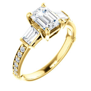 Cubic Zirconia Engagement Ring- The Rosetta (Customizable Emerald Cut Enhanced 5-stone Design with Pavé Band)