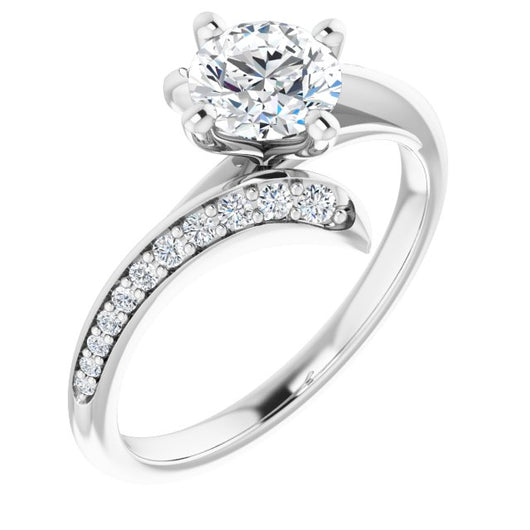 10K White Gold Customizable Round Cut Style with Artisan Bypass and Shared Prong Band