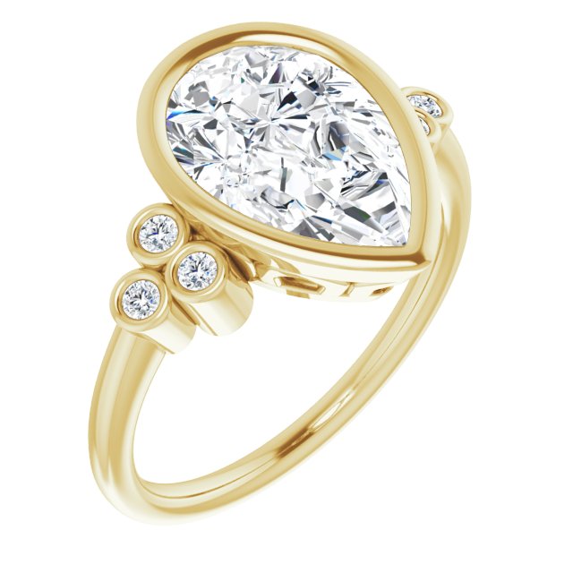 10K Yellow Gold Customizable 7-stone Pear Cut Style with Triple Round-Bezel Accent Cluster Each Side