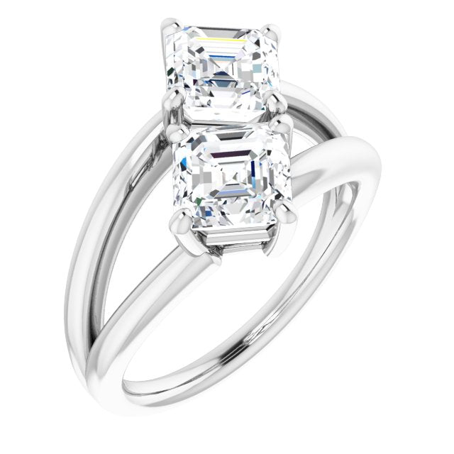 10K White Gold Customizable Two Stone Double Asscher Cut Design with Split Bypass Band