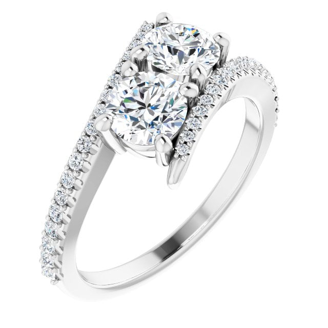 10K White Gold Customizable Double Round Cut 2-stone Design with Ultra-thin Bypass Band and Pavé Enhancement