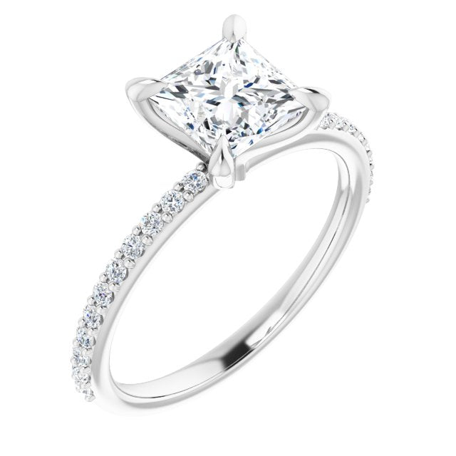 10K White Gold Customizable Princess/Square Cut Style with Delicate Pavé Band