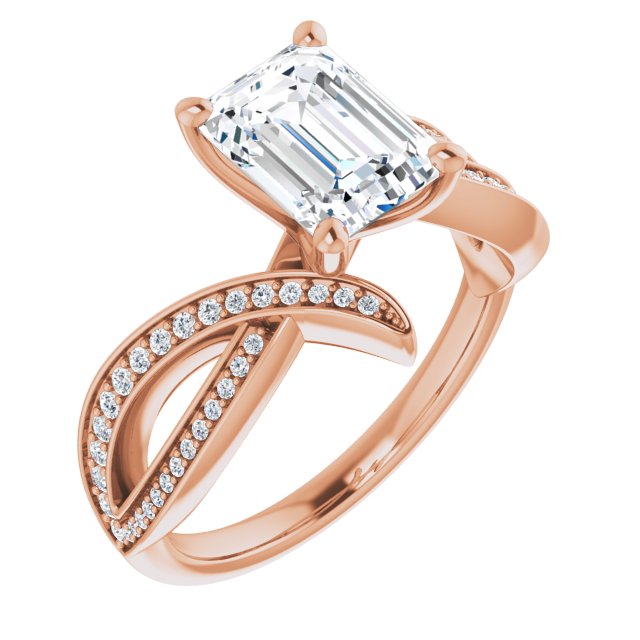 Cubic Zirconia Engagement Ring- The Vada (Customizable Emerald Cut Design with Swooping Shared Prong Bypass Band)