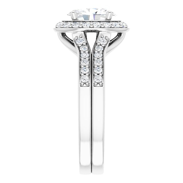 Cubic Zirconia Engagement Ring- The Ginny Lynn (Customizable Oval Cut Halo Style with Accented Split-Band)