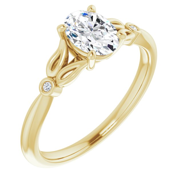 10K Yellow Gold Customizable 3-stone Oval Cut Design with Thin Band and Twin Round Bezel Side Stones