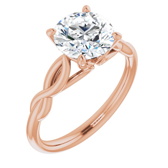 14K Rose Gold Customizable Round Cut Solitaire with Braided Infinity-inspired Band and Fancy Basket)