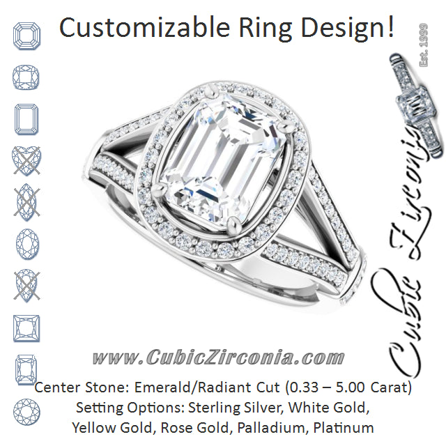 Cubic Zirconia Engagement Ring- The Cecelia  (Customizable Radiant Cut Setting with Halo, Under-Halo Trellis Accents and Accented Split Band)