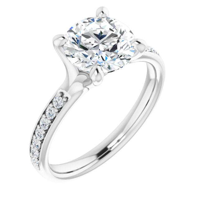 10K White Gold Customizable Heavy Prong-Set Round Cut Style with Round Cut Band Accents