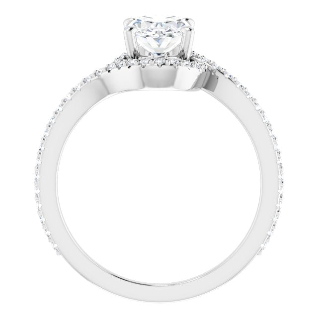 Cubic Zirconia Engagement Ring- The Essence (Customizable Artisan Oval Cut Design with Thin, Accented Bypass Band)