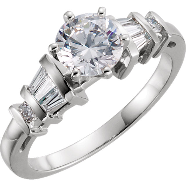 Cubic Zirconia Engagement Ring- The Lorraine (Customizable 9-stone with Round & Baguette Channel Accents)