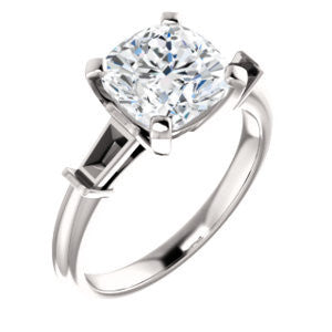 Cubic Zirconia Engagement Ring- The Monica (Customizable Cushion Cut Center with Dual Tapered Baguettes)