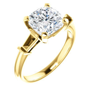 Cubic Zirconia Engagement Ring- The Monica (Customizable Cushion Cut Center with Dual Tapered Baguettes)