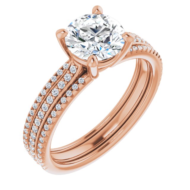 10K Rose Gold Customizable Round Cut Center with Wide Pavé Accented Band