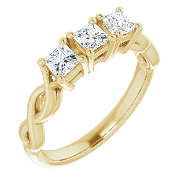10K Yellow Gold Customizable Triple Princess/Square Cut Design with Twisting Infinity Split Band