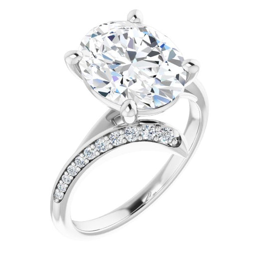 10K White Gold Customizable Oval Cut Style with Artisan Bypass and Shared Prong Band