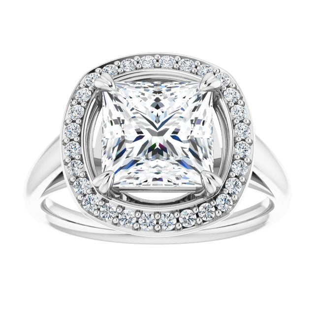 Cubic Zirconia Engagement Ring- The Arianna (Customizable Princess/Square Cut Design with Loose Halo)