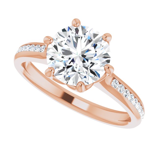 Cubic Zirconia Engagement Ring- The Alyssa Love (Customizable 6-prong Round Cut Design with Round Channel Accents)