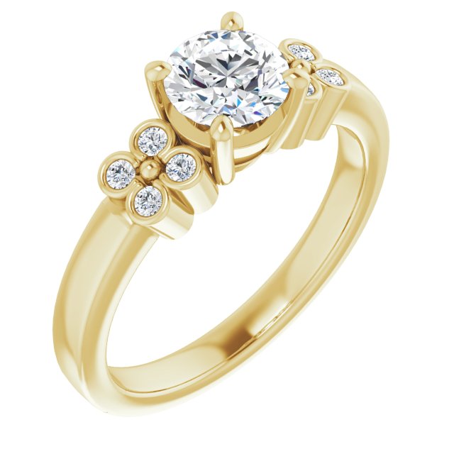 10K Yellow Gold Customizable 9-stone Design with Round Cut Center and Complementary Quad Bezel-Accent Sets