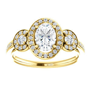 Cubic Zirconia Engagement Ring- The Téa (Oval Cut Customizable 3-Stone Cathedral-Halo with Accented Band)