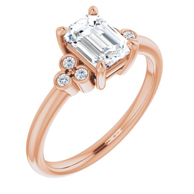 10K Rose Gold Customizable 7-stone Emerald/Radiant Cut Center with Round-Bezel Side Stones