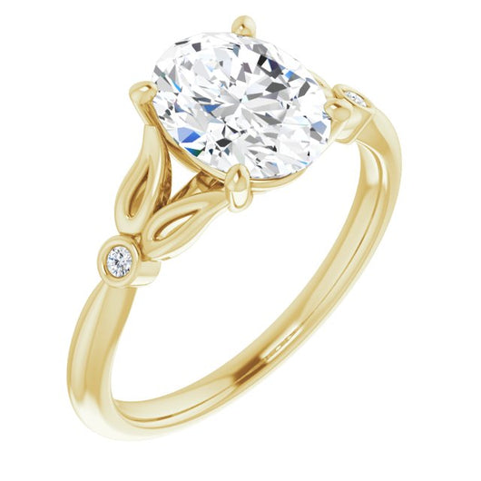 10K Yellow Gold Customizable 3-stone Oval Cut Design with Thin Band and Twin Round Bezel Side Stones