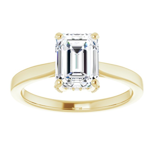 Cubic Zirconia Engagement Ring- The Aimy Jo (Customizable Cathedral-Raised Emerald Cut Style with Prong Accents Enhancement)
