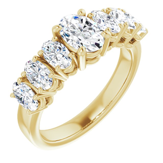 10K Yellow Gold Customizable 7-stone Oval Cut Design with Large Round-Prong Side Stones