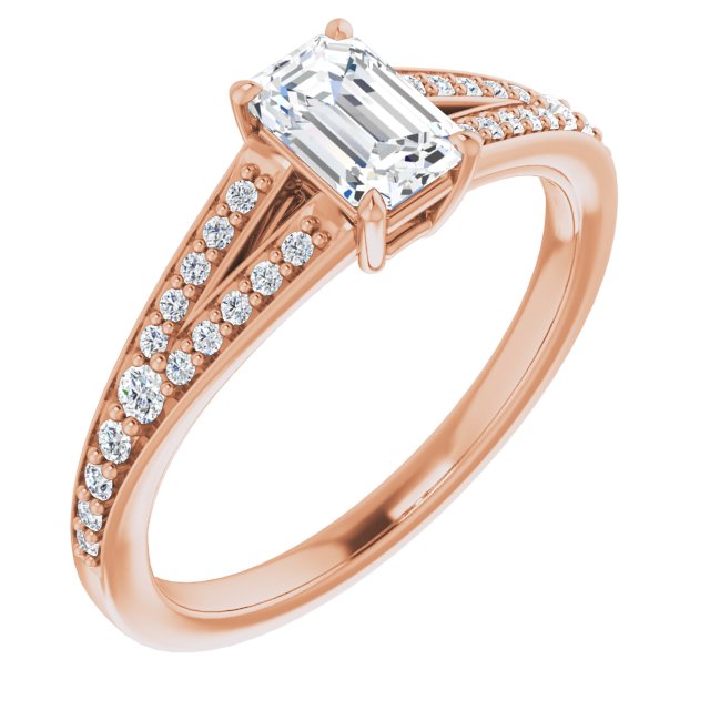 10K Rose Gold Customizable Emerald/Radiant Cut Center with Thin Split-Shared Prong Band